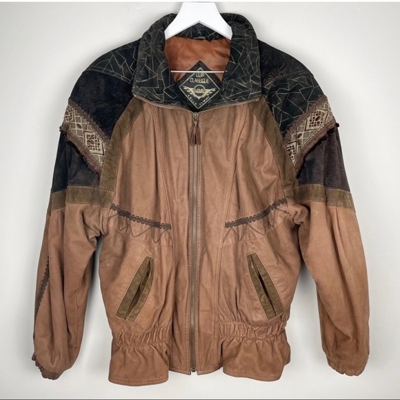 Vintage 90s Brown Leather Jacket - Picture 1 of 10